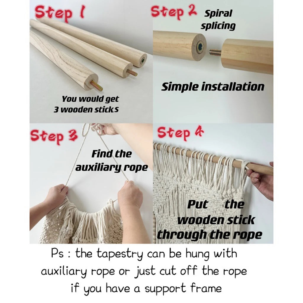 Macrame Handwoven Bohemian Cotton Rope Boho Tapestry Home Decor Creamy-White Wall Hanging Decoration Art Tapestry