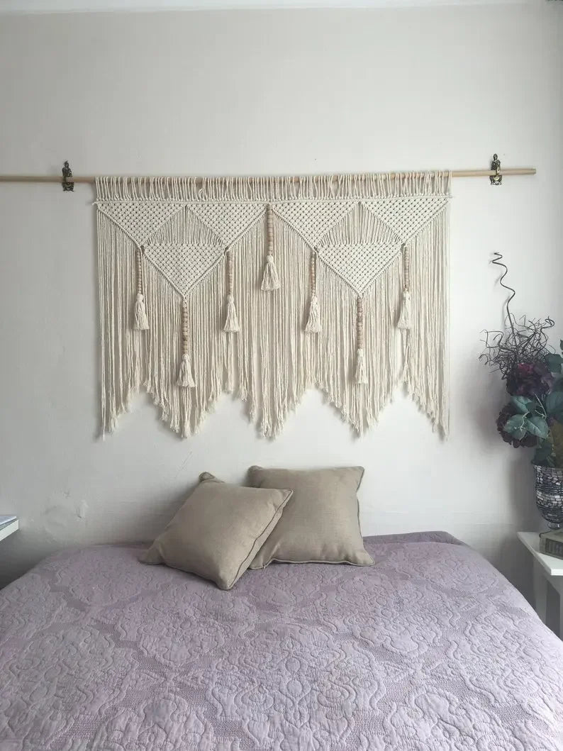 Bohemian Hand-Woven Tapestry Curtains Leaf Pattern Tassel Sofa Bedside Background Wall Hanging Room Decoration Curtain Tapestry