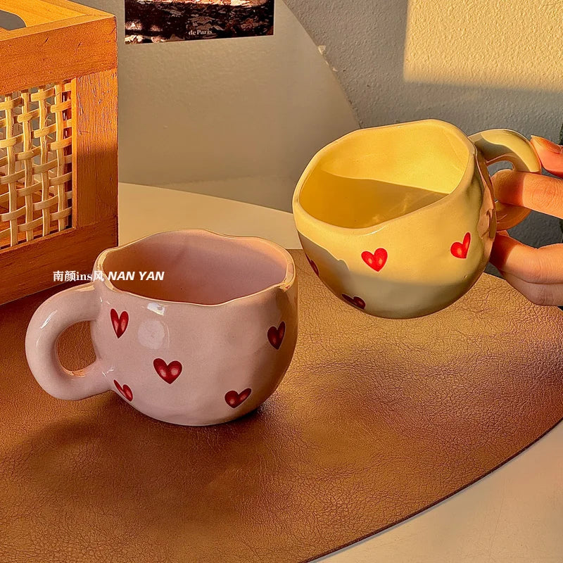 Heart Ceramic Cup New Household 300ml Women Cream Wind Exquisite Office Coffee Mugs Creative Aesthetic High Quality Handle Cup