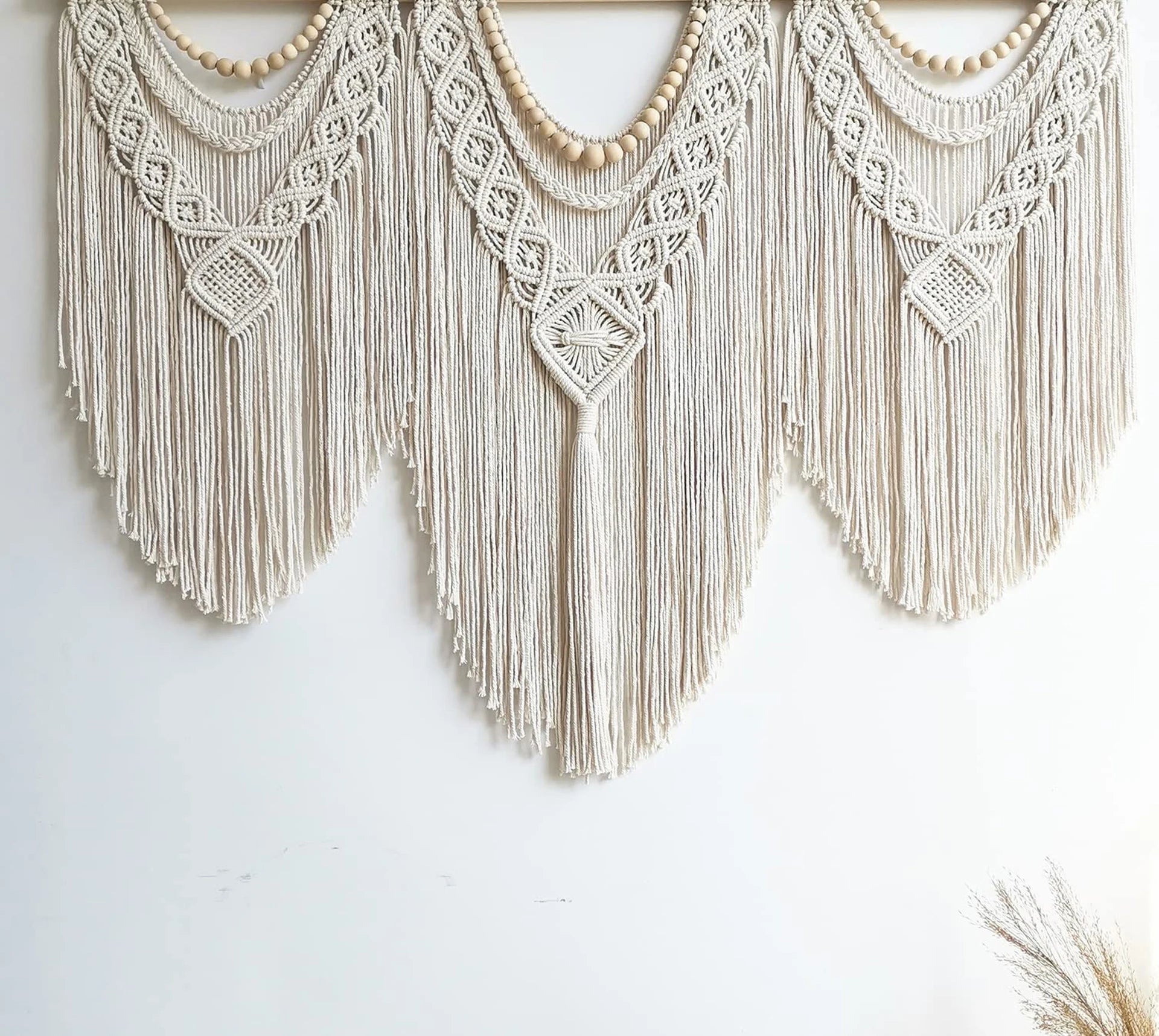 Macrame Handwoven Bohemian Cotton Rope Boho Tapestry Home Decor Creamy-White Wall Hanging Decoration Art Tapestry