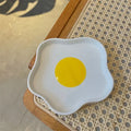 Novelty Ceramic Plate Lovely Fried Egg Shape Afternoon Tea Dessert Saucer Breakfast Salad Fruit Tray Creative Tableware Dishes