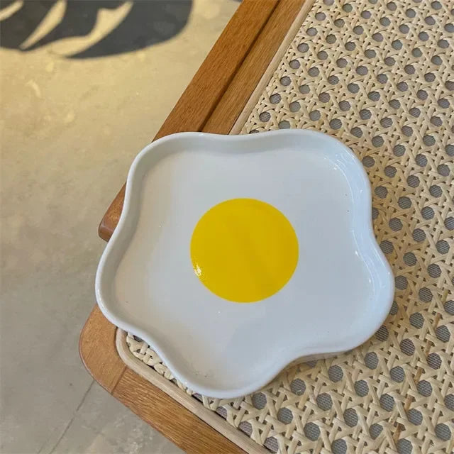 Novelty Ceramic Plate Lovely Fried Egg Shape Afternoon Tea Dessert Saucer Breakfast Salad Fruit Tray Creative Tableware Dishes