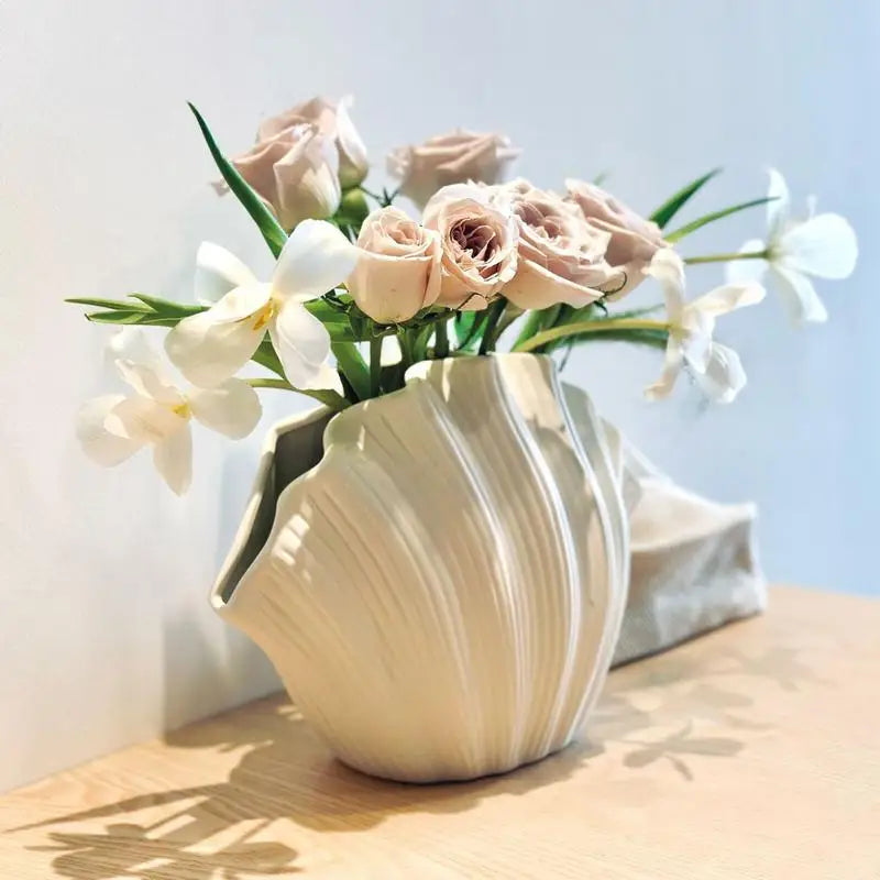Ceramic Vase Sea Shell Lotus Leaf Leaf Shape Floral Arrangement Accessories Flower Vase Terrarium Room Decoration supplies