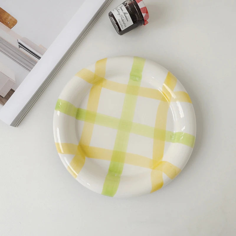 European-style White Ink Ceramic Plate Tableware Main Course Kitchenware Household Western-style Round Plate Decorative Plate