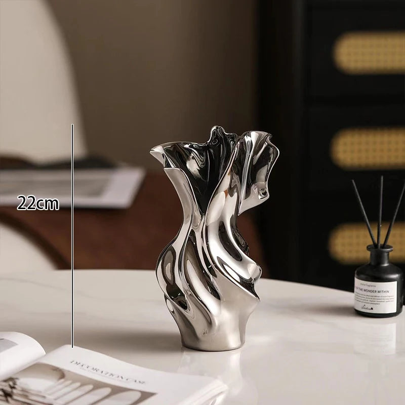 Nordic Ceramic Vase Abstract Grass Dried Real Flower