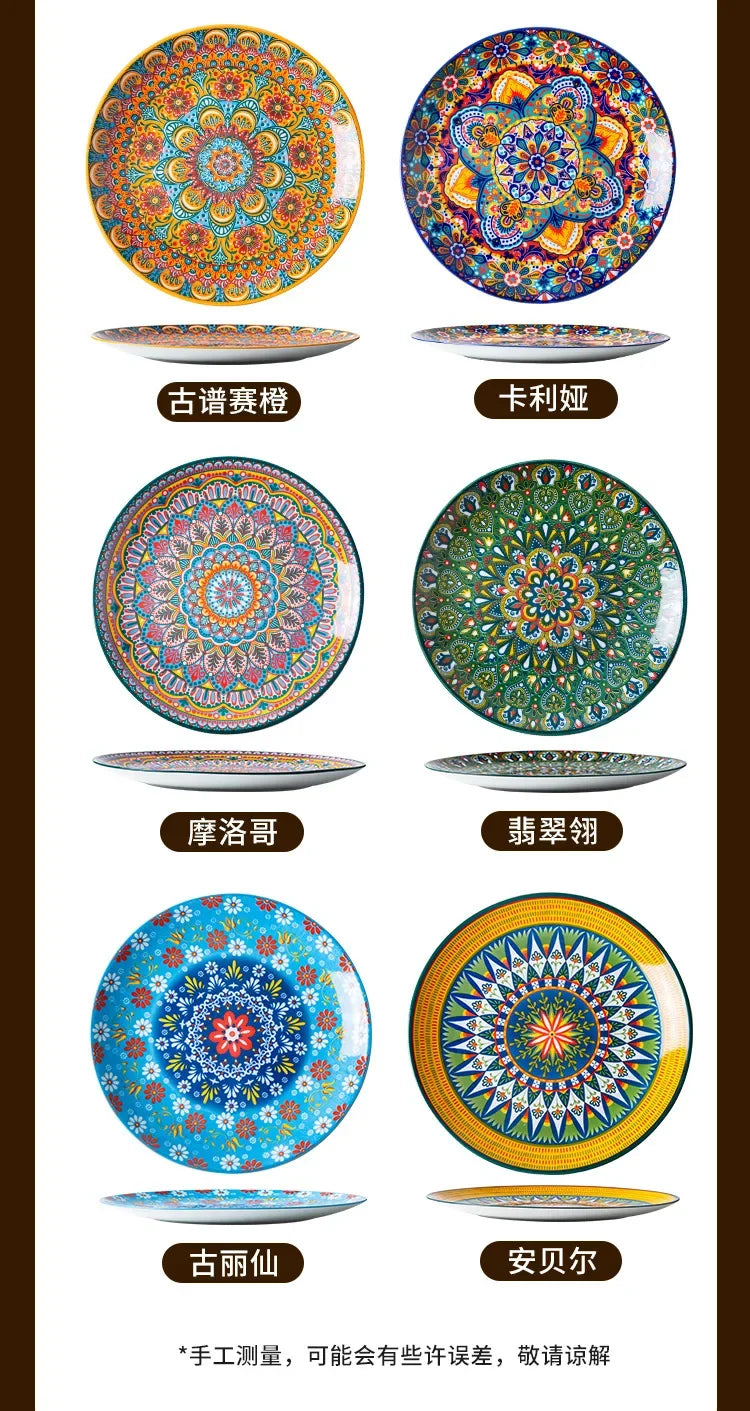 8IN Vintage Ceramic Plates Steak Plates Western Plates Flat  Dinner Plates And Shallow Plates Pasta Egg Vegetables Plate