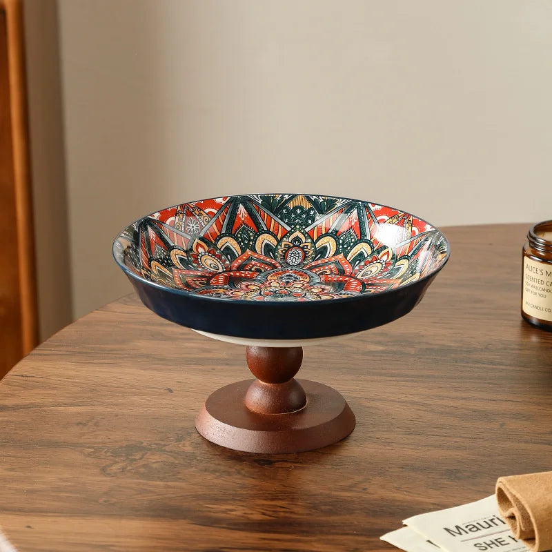 Ceramic Fruit Tray Boho Vintage Premium Serving Plate Coffee Table Snacks Centerpiece For Living Room Kitchen Gifts For Couples