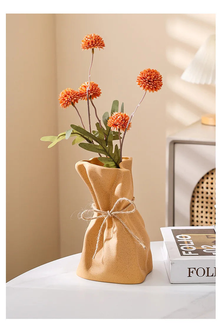 Ceramic Vase and Glass Flower Vase Hydroponic Money Bag Shaped Vase