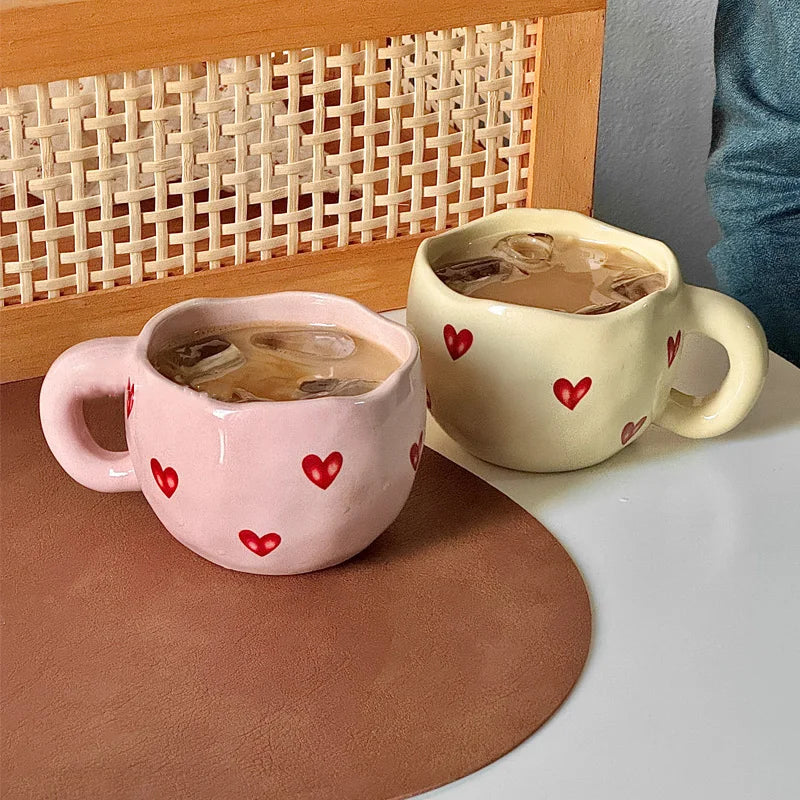 Heart Ceramic Cup New Household 300ml Women Cream Wind Exquisite Office Coffee Mugs Creative Aesthetic High Quality Handle Cup