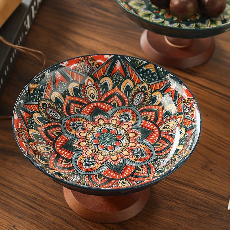 Ceramic Fruit Tray Boho Vintage Premium Serving Plate Coffee Table Snacks Centerpiece For Living Room Kitchen Gifts For Couples