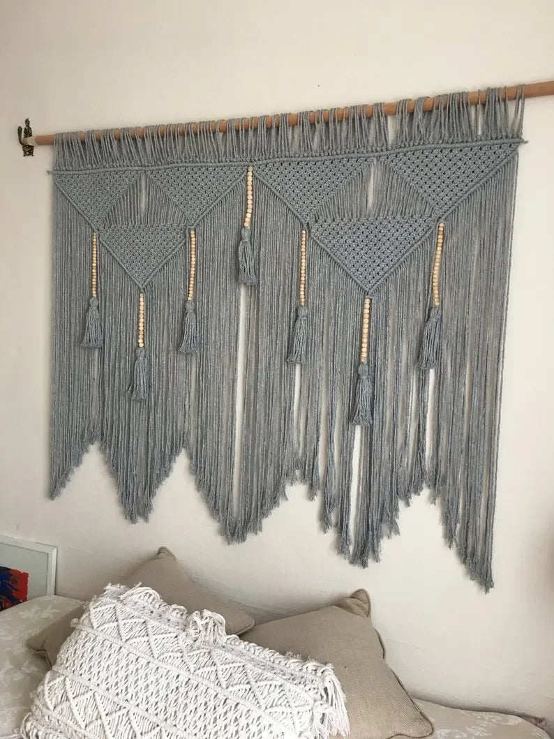 Bohemian Hand-Woven Tapestry Curtains Leaf Pattern Tassel Sofa Bedside Background Wall Hanging Room Decoration Curtain Tapestry