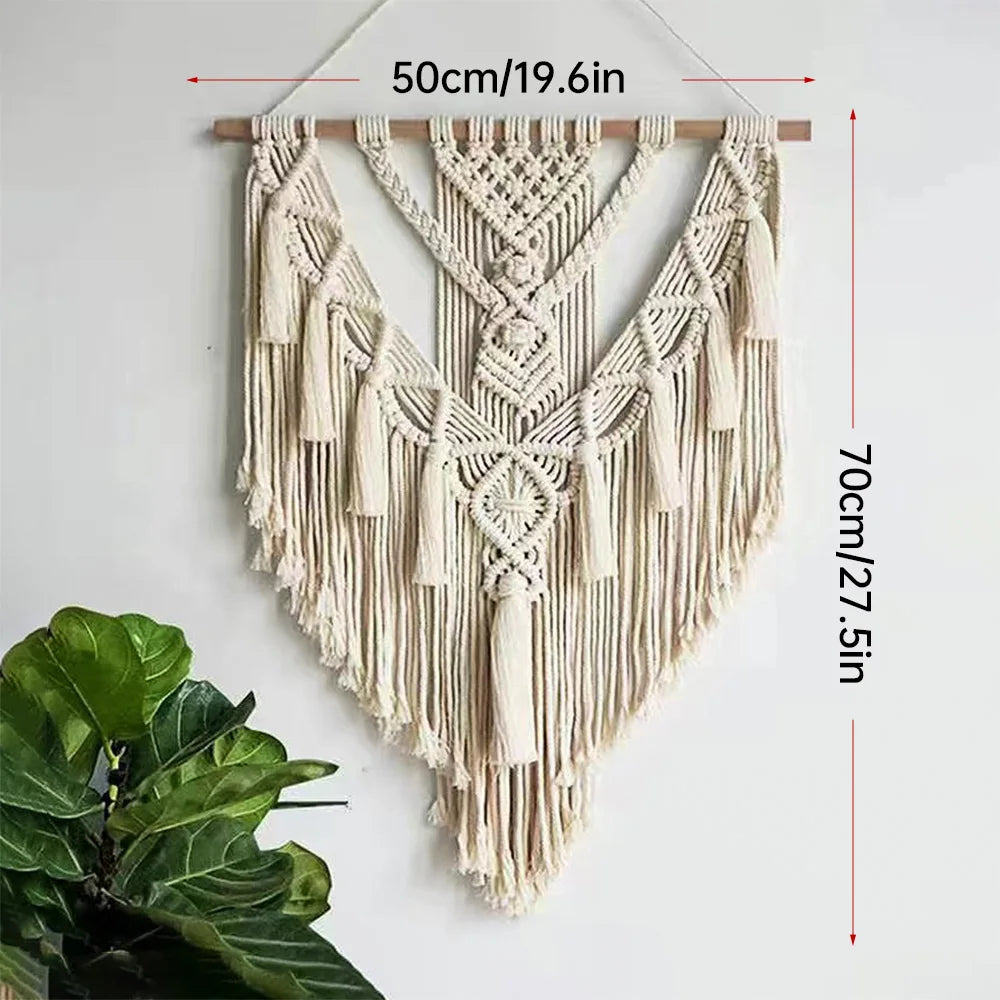 Macrame Handwoven Bohemian Cotton Rope Boho Tapestry Wall Hanging Handicrafts Creamy-White Modern Chic Decoration Art Tapestry