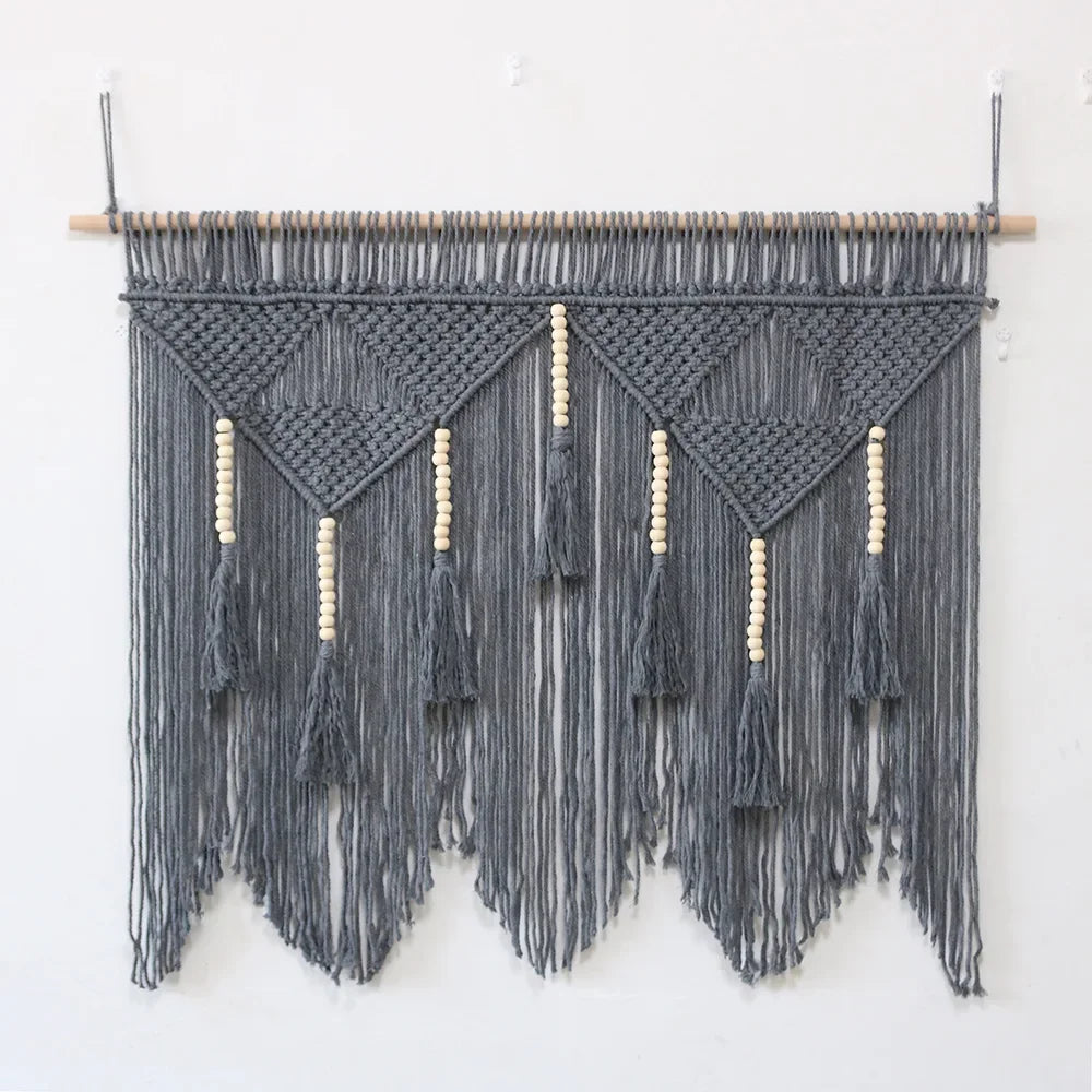 Bohemian Hand-Woven Tapestry Curtains Leaf Pattern Tassel Sofa Bedside Background Wall Hanging Room Decoration Curtain Tapestry