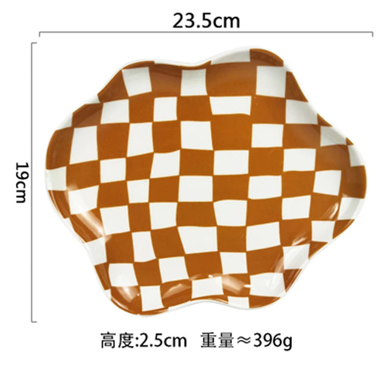 European Chessboard Ceramic Plate Black and White Checkered Irregular Tableware Dinner Plate Dinner Set Plates and Dishes