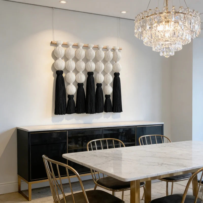 Large Macrame Wall Hanging Cotton Rope Ball Design Tassel Wall Art Wall Decor for Living Room Bedroom