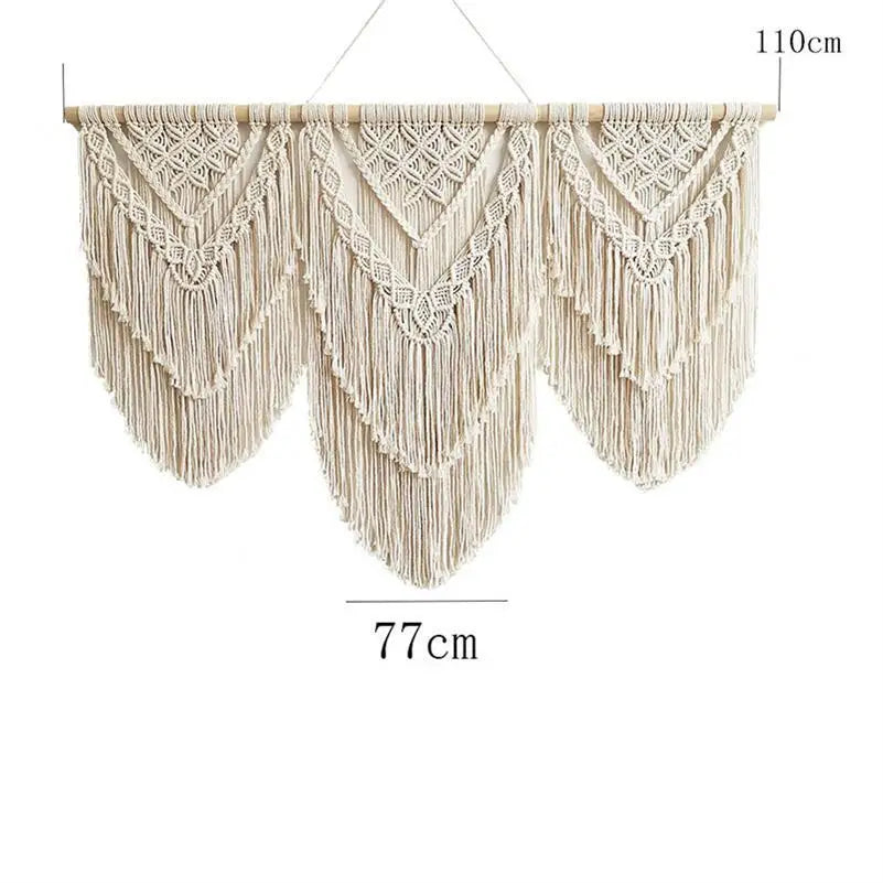 Handwoven Macrame Tassel Pendant Wall Hanging  Tapestry  with  Wooden Stick Hand-Woven Bohemia Tassel Curtain Tapest