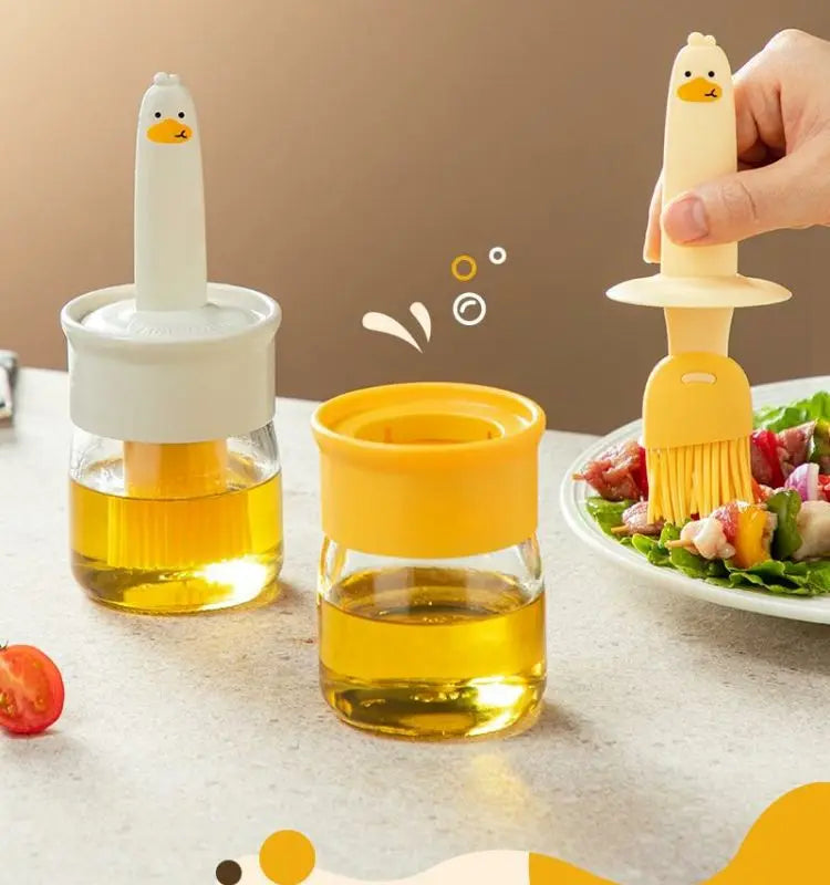 Oil Brush Bottle, Glass Oil Bottle Brush, Household with Lid, Oil Control, Barbecue, Baking, Pancake Oil Brush