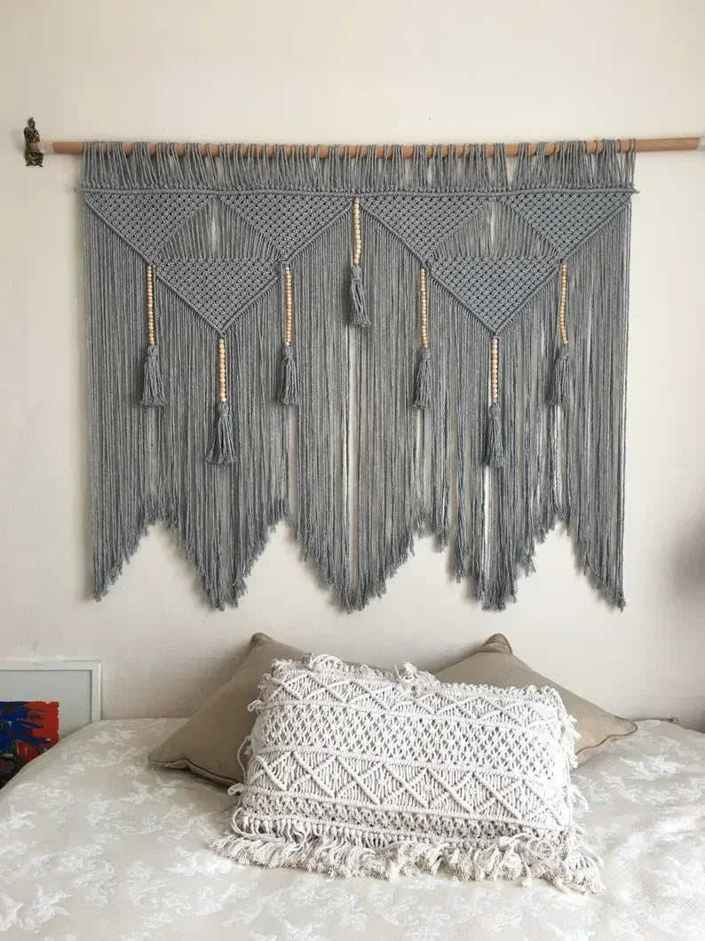 Bohemian Hand-Woven Tapestry Curtains Leaf Pattern Tassel Sofa Bedside Background Wall Hanging Room Decoration Curtain Tapestry
