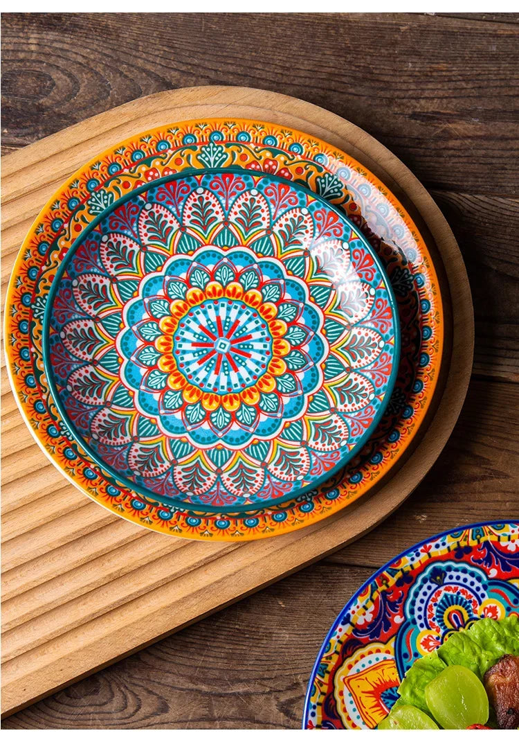 8IN Vintage Ceramic Plates Steak Plates Western Plates Flat  Dinner Plates And Shallow Plates Pasta Egg Vegetables Plate