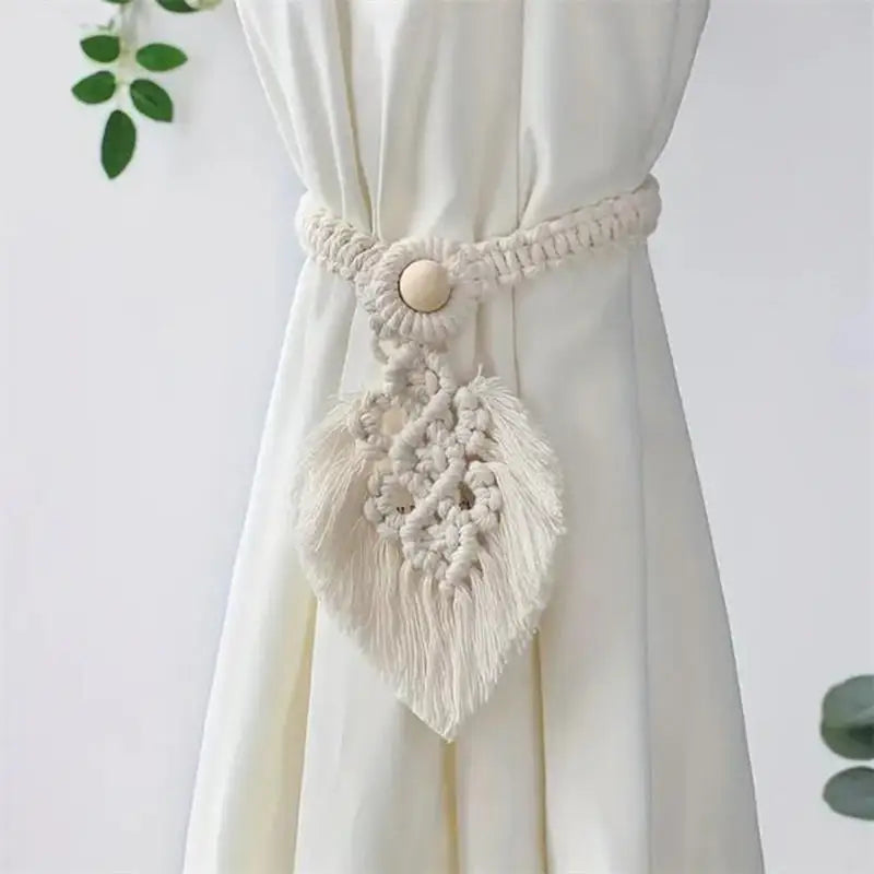 1/2PCs Handmade Curtain Tiebacks Macrame Tassel Leaf Shaped Curtain Holdback Braided Tie Back Holder Bohemian Home Decoration