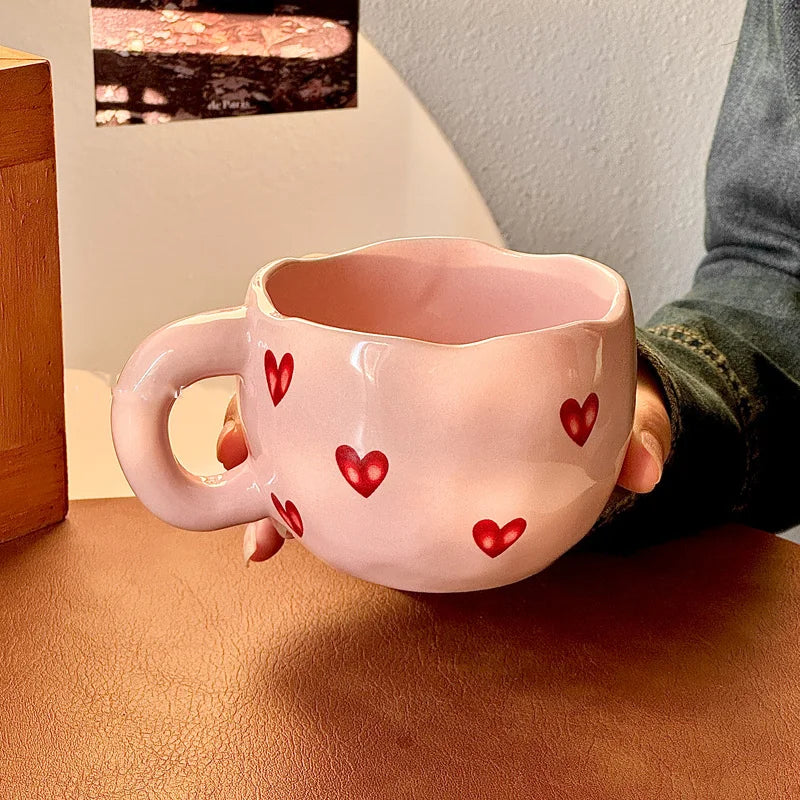 Heart Ceramic Cup New Household 300ml Women Cream Wind Exquisite Office Coffee Mugs Creative Aesthetic High Quality Handle Cup