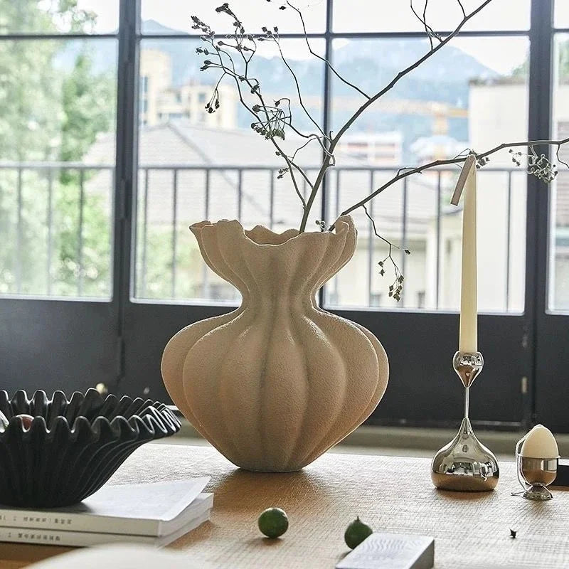 French Ceramic Vase Minimalist Floral Vessel Table Centerpiece Home Decor