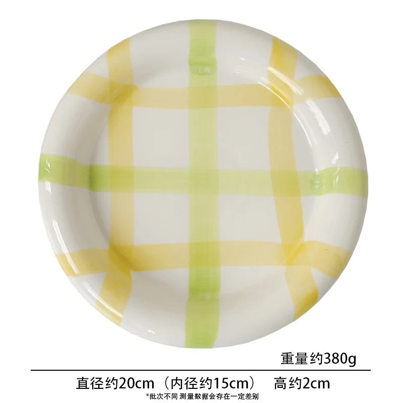 European-style White Ink Ceramic Plate Tableware Main Course Kitchenware Household Western-style Round Plate Decorative Plate