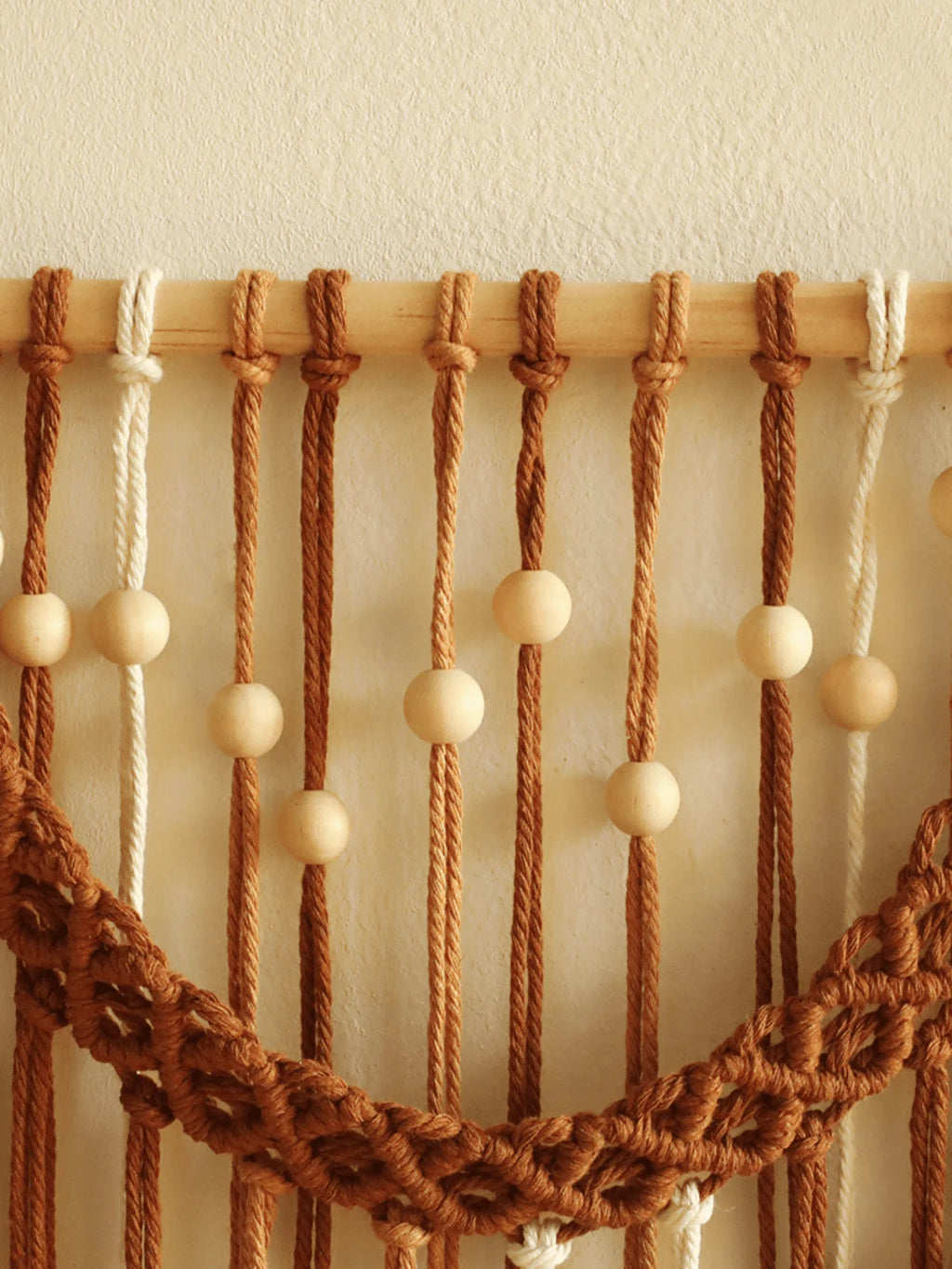 Trendy Boho Macrame Wall Hanging Organic Cotton Leaf Pattern Tapestry with Wood Beads Yoga Studio Decor Eco Friendly Home Accent