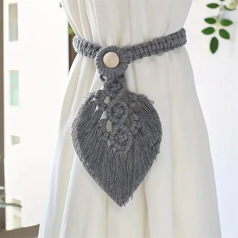 1/2PCs Handmade Curtain Tiebacks Macrame Tassel Leaf Shaped Curtain Holdback Braided Tie Back Holder Bohemian Home Decoration