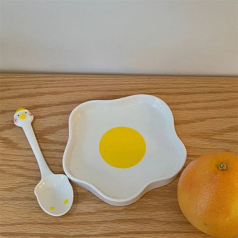 Novelty Ceramic Plate Lovely Fried Egg Shape Afternoon Tea Dessert Saucer Breakfast Salad Fruit Tray Creative Tableware Dishes