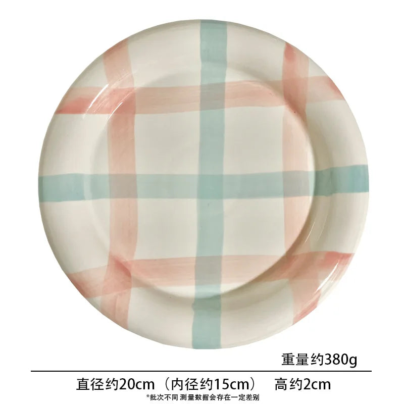 European-style White Ink Ceramic Plate Tableware Main Course Kitchenware Household Western-style Round Plate Decorative Plate