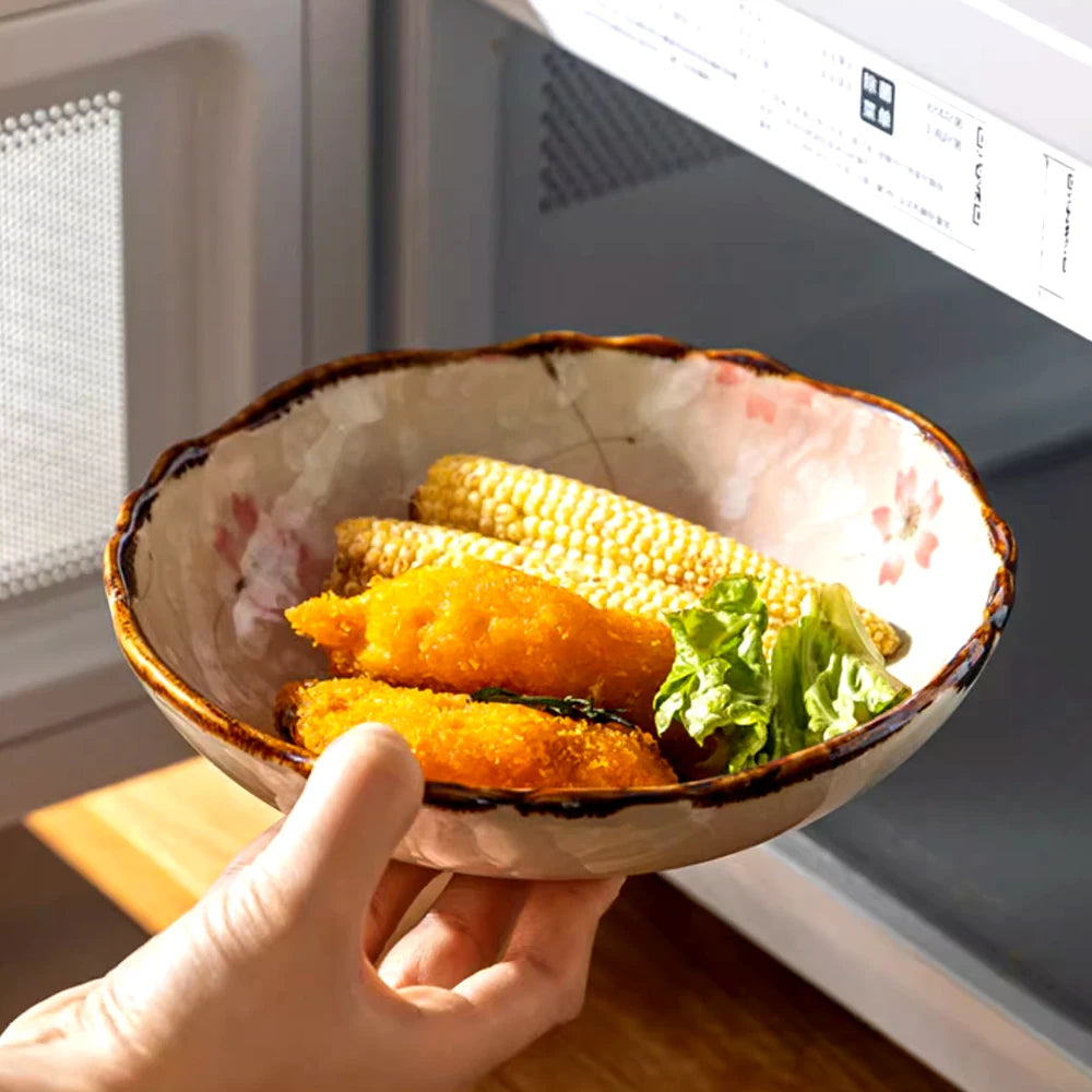 7.4inch Ceramic Dinner Plates Japanese Retro Deep Round Plate Dinner Plates Pasta Plate Kitchen Tableware Microwave Oven Bakware