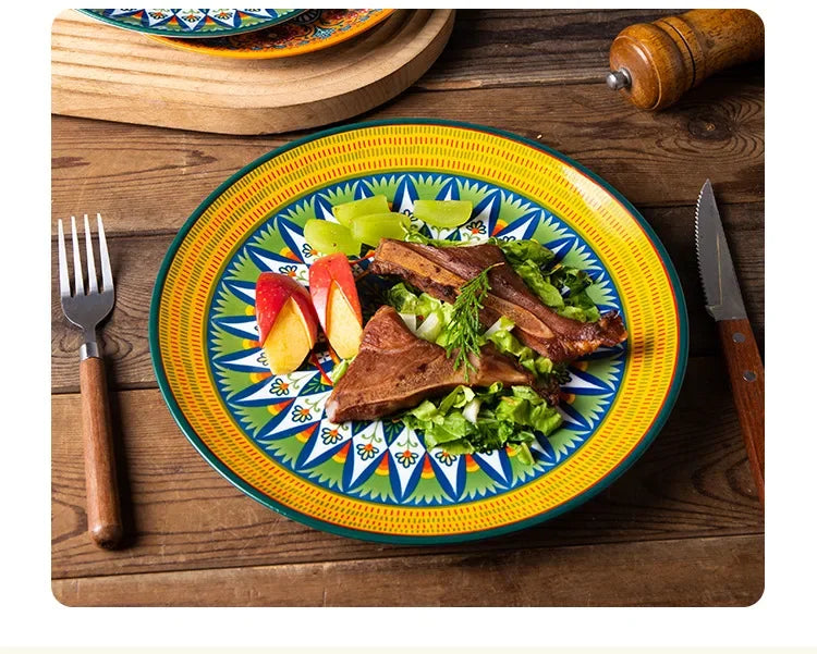 8IN Vintage Ceramic Plates Steak Plates Western Plates Flat  Dinner Plates And Shallow Plates Pasta Egg Vegetables Plate