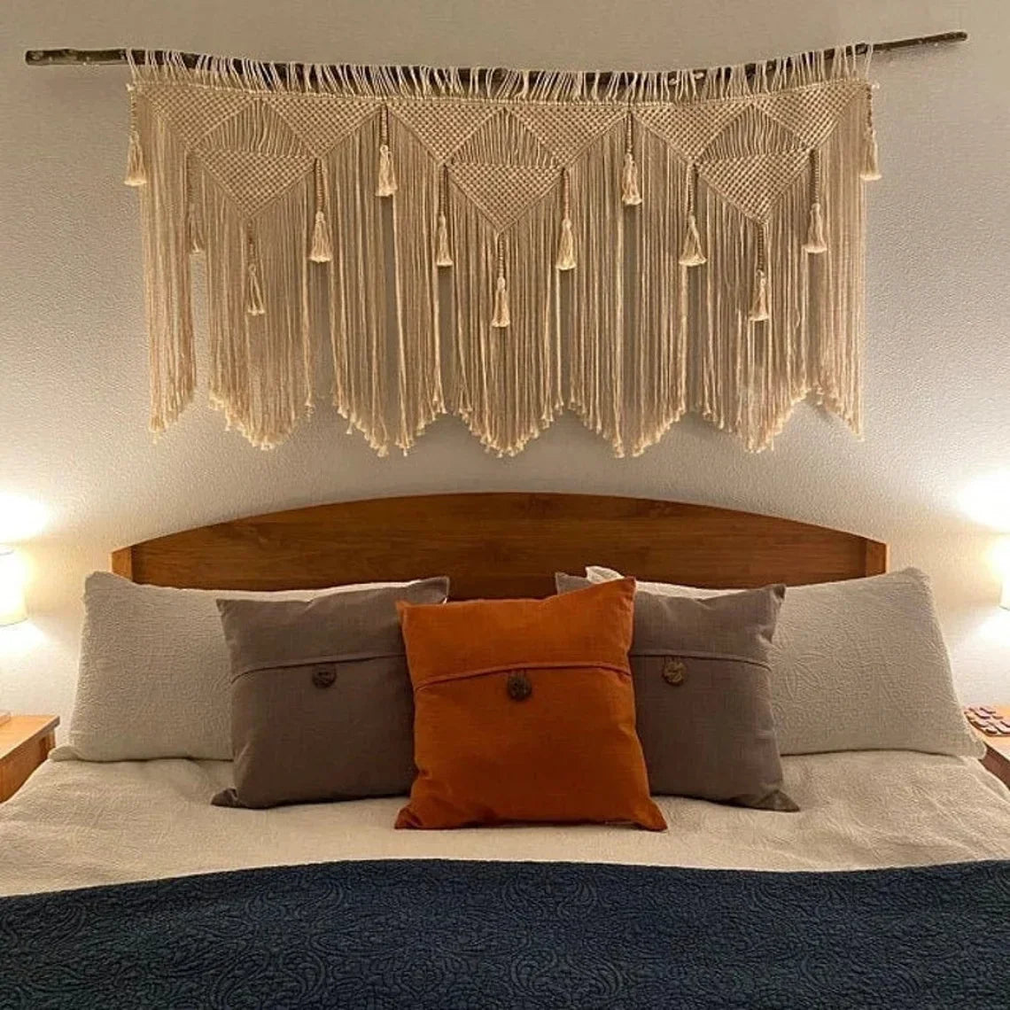 Bohemian Hand-Woven Tapestry Curtains Leaf Pattern Tassel Sofa Bedside Background Wall Hanging Room Decoration Curtain Tapestry