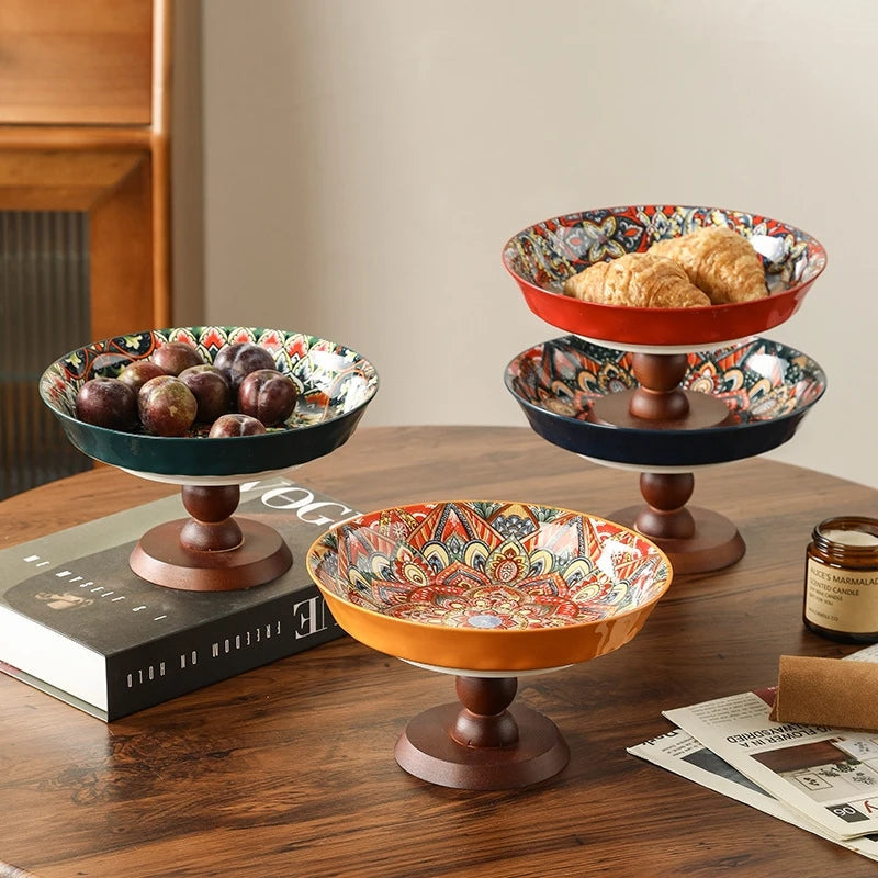 Ceramic Fruit Tray Boho Vintage Premium Serving Plate Coffee Table Snacks Centerpiece For Living Room Kitchen Gifts For Couples
