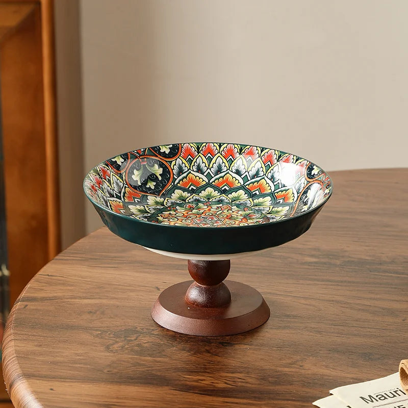 Ceramic Fruit Tray Boho Vintage Premium Serving Plate Coffee Table Snacks Centerpiece For Living Room Kitchen Gifts For Couples