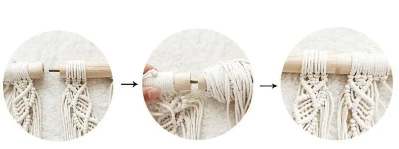 Handwoven Macrame Tassel Pendant Wall Hanging  Tapestry  with  Wooden Stick Hand-Woven Bohemia Tassel Curtain Tapest