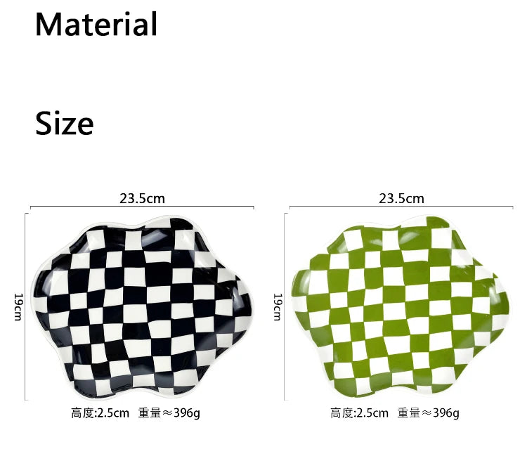 European Chessboard Ceramic Plate Black and White Checkered Irregular Tableware Dinner Plate Dinner Set Plates and Dishes