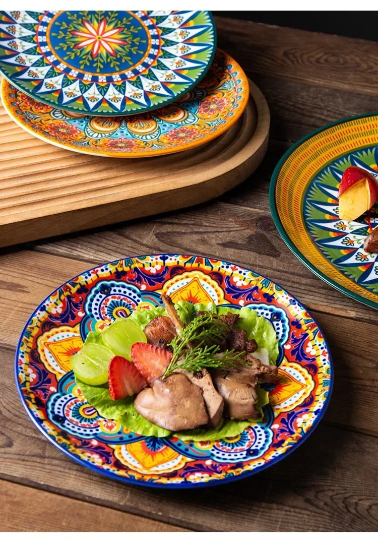 8IN Vintage Ceramic Plates Steak Plates Western Plates Flat  Dinner Plates And Shallow Plates Pasta Egg Vegetables Plate