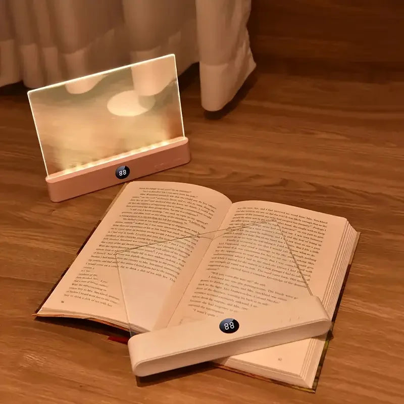 Book Light, Rechargeable Clear LED Flat Reading Light, Dimmable Panel Plate Lamp Book Full Page Light for Reading at Night