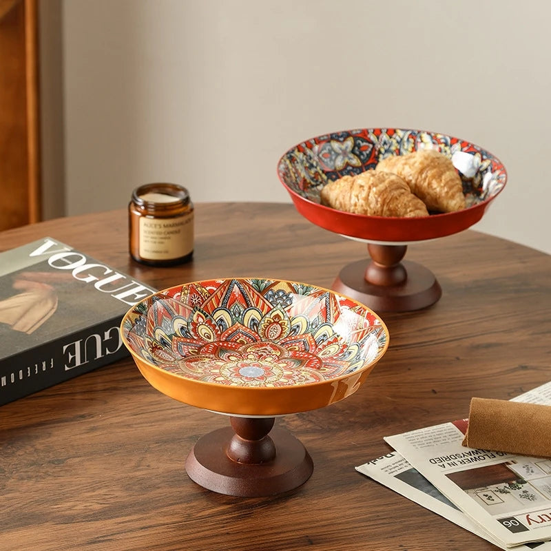 Ceramic Fruit Tray Boho Vintage Premium Serving Plate Coffee Table Snacks Centerpiece For Living Room Kitchen Gifts For Couples
