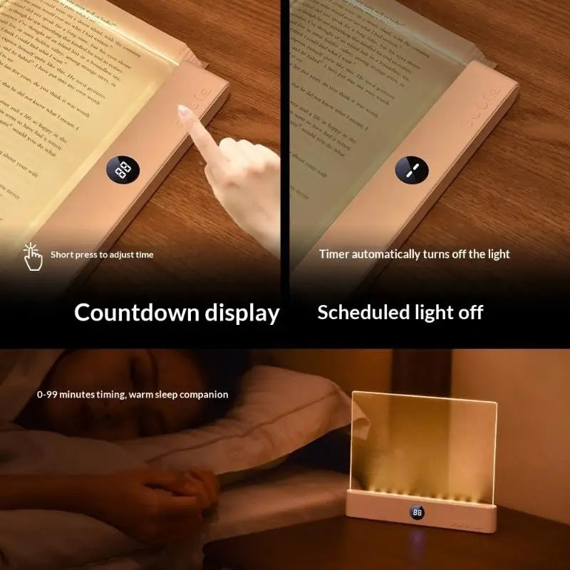 Reading Lamp Book Light Rechargeable Clear LED Flat Reading Light Dimmable Panel Plate Lamp 3 Colors Timer Full Page Light