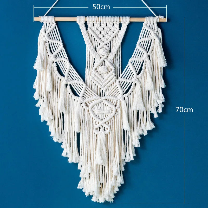 Bohemian Tapestry with Tassels, Handwoven Cotton Wall Hanging, Macrame Art Craft, Finished Boho Decor