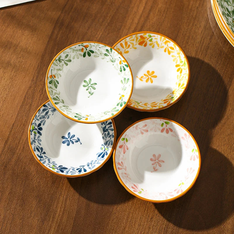 3.8 Inch 4/8 Pcs Floral Ceramic Seasoning Dishes, Microwave/Dishwasher Safe, Soy Sauce/Vinegar/Chili Powder/Salad Dressing Plate