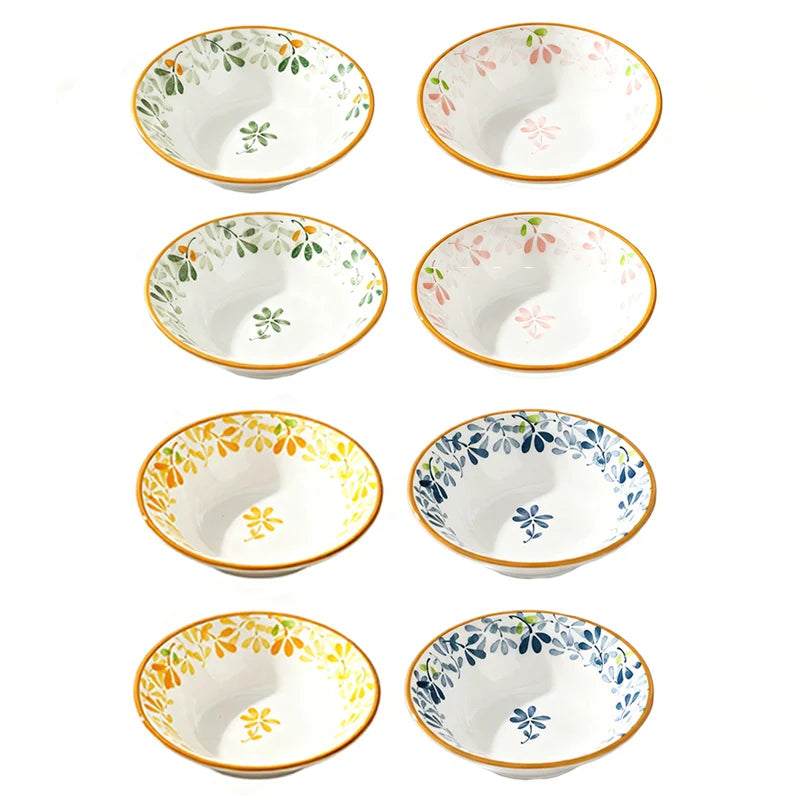 3.8 Inch 4/8 Pcs Floral Ceramic Seasoning Dishes, Microwave/Dishwasher Safe, Soy Sauce/Vinegar/Chili Powder/Salad Dressing Plate