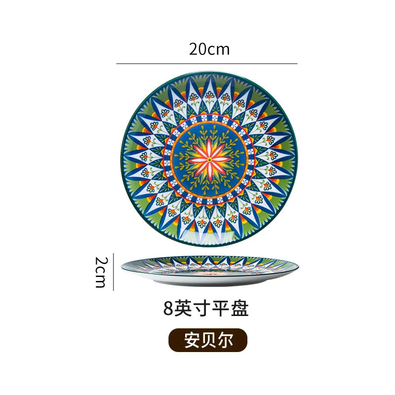 8IN Vintage Ceramic Plates Steak Plates Western Plates Flat  Dinner Plates And Shallow Plates Pasta Egg Vegetables Plate