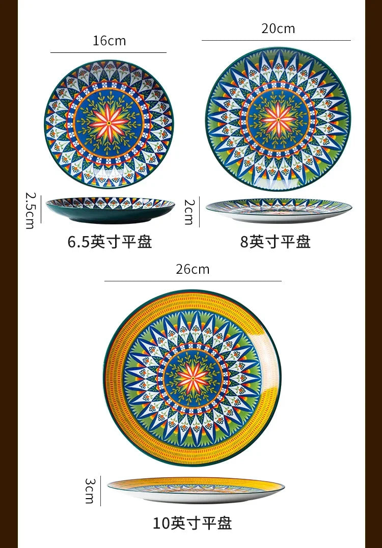 8IN Vintage Ceramic Plates Steak Plates Western Plates Flat  Dinner Plates And Shallow Plates Pasta Egg Vegetables Plate