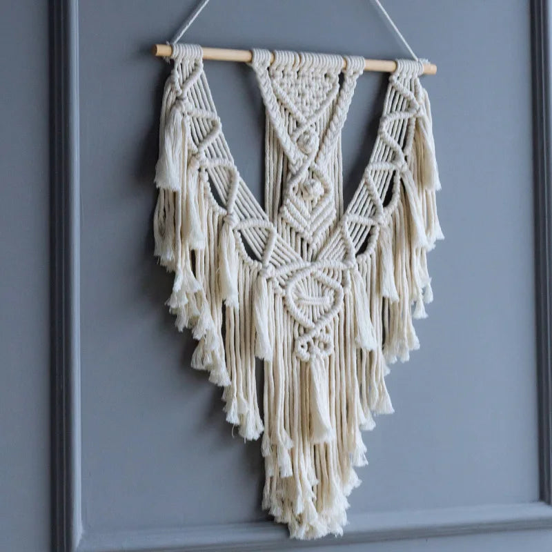 Bohemian Tapestry with Tassels, Handwoven Cotton Wall Hanging, Macrame Art Craft, Finished Boho Decor