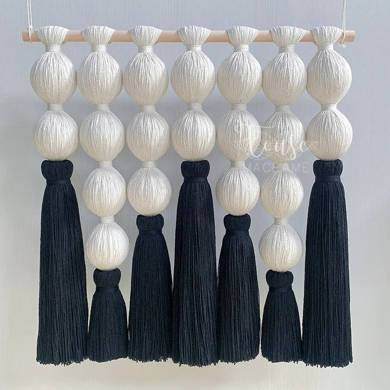 Large Macrame Wall Hanging Cotton Rope Ball Design Tassel Wall Art Wall Decor for Living Room Bedroom