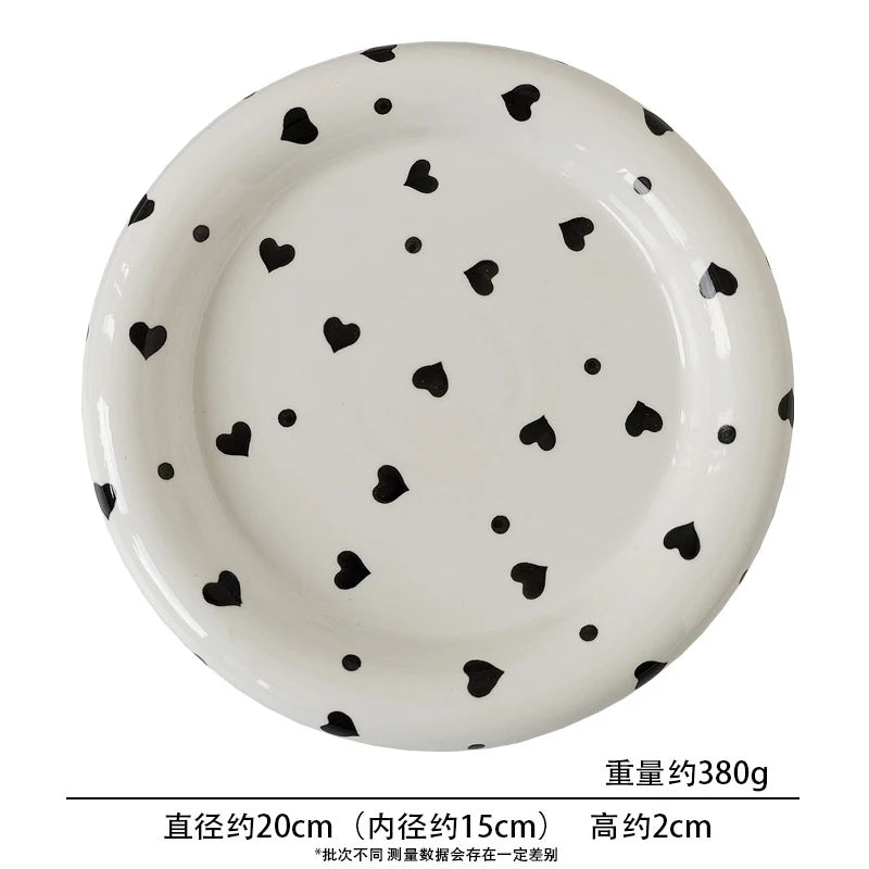 European-style White Ink Ceramic Plate Tableware Main Course Kitchenware Household Western-style Round Plate Decorative Plate